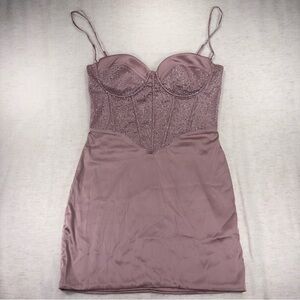 Oh Polly Satin Mauve Corset Mini Dress - 10